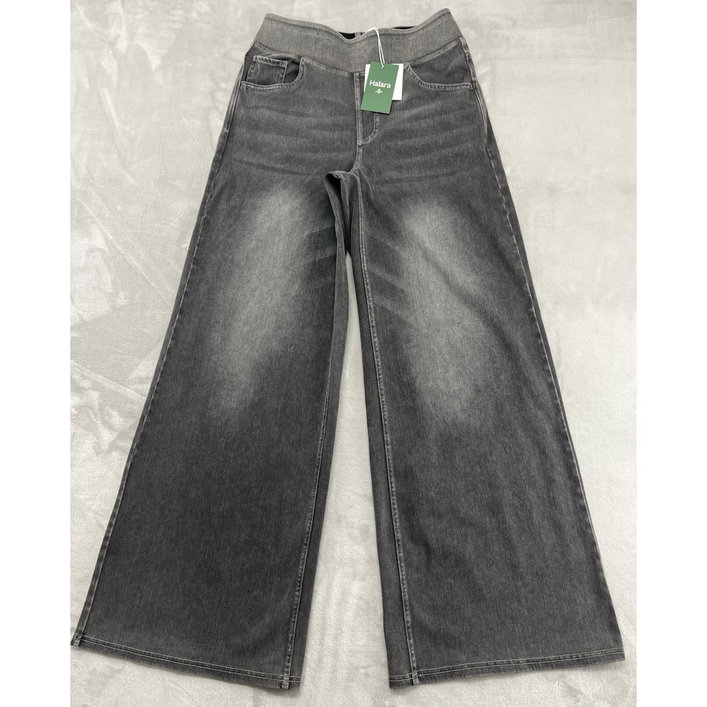 Halara Flex TM Wide Leg Jean Women Medium Black Iron Gray Stretch Whisker Preppy